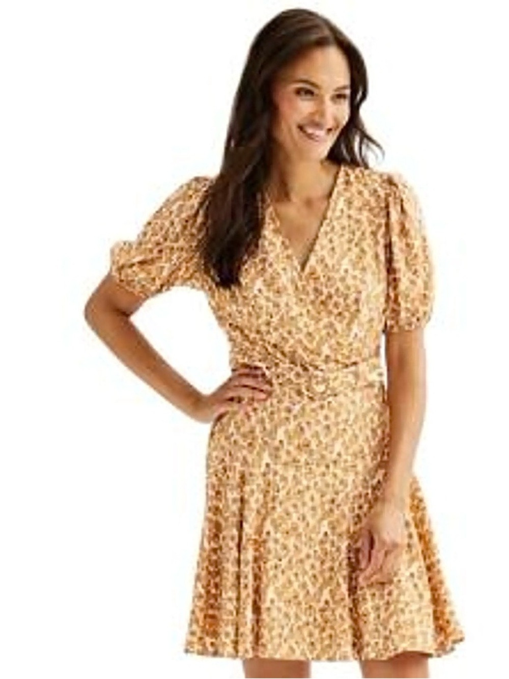 Nine West Fit and Flare Women's Peach Floral Wrap Dress Size S Small